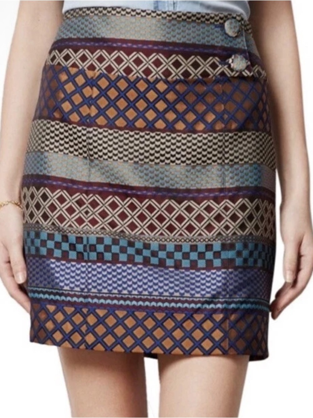 $118 Maeve Anthropologie Audra Jacquard Geometric tribal Skirt Size 2 / S